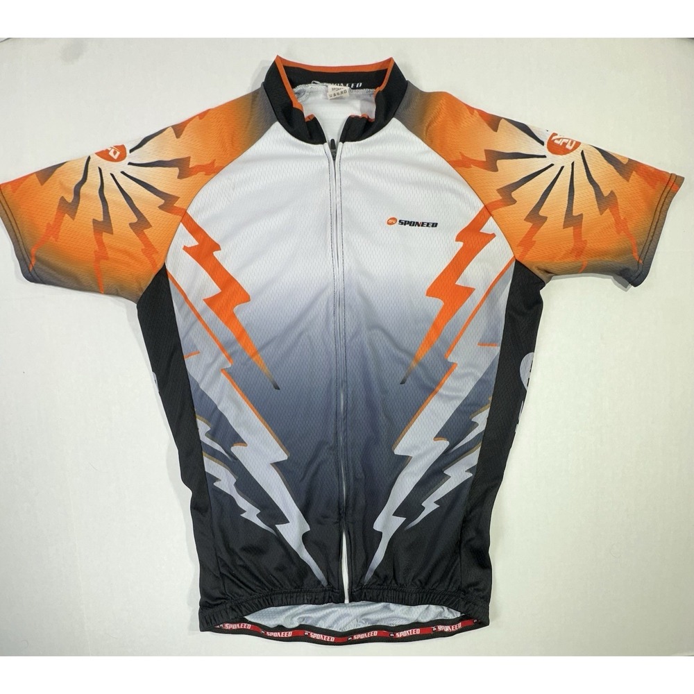 Sponeed Cycling Jersey Men's Large Orange Gray Lightning Short Sleeve Bike Shirt
